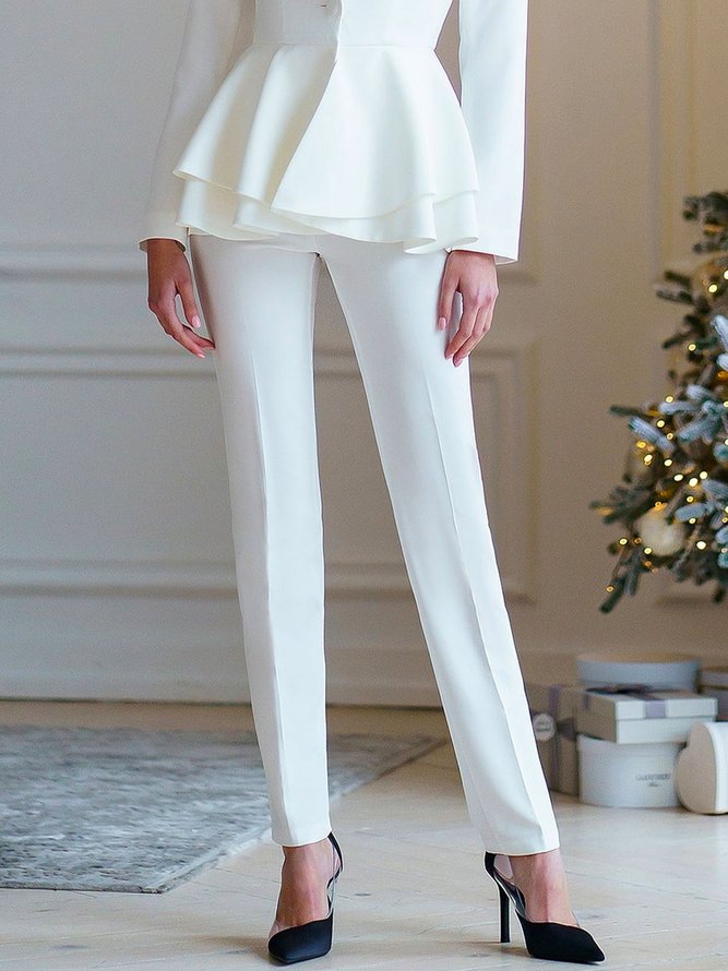 Mode Pantalons Plain Printemps Élégant Taille Haute Micro-élasticité Coupe Régulière Faire la navette adapté Régulier pour Femmes