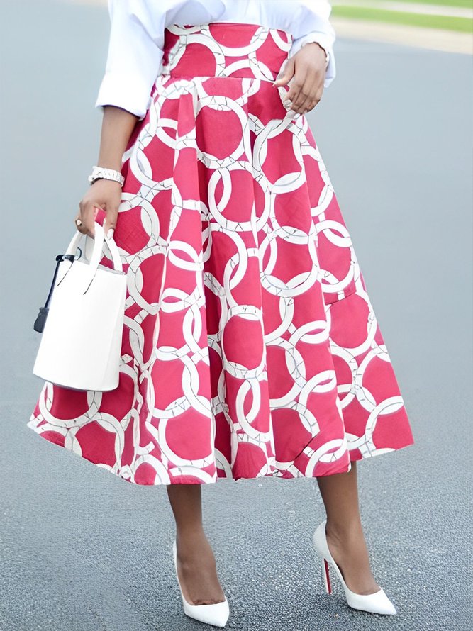 Jupe Femmes Géométrique Printemps Élégant Polyester Taille Haute Micro-élasticité Faire la navette Mi-longue Trapèze