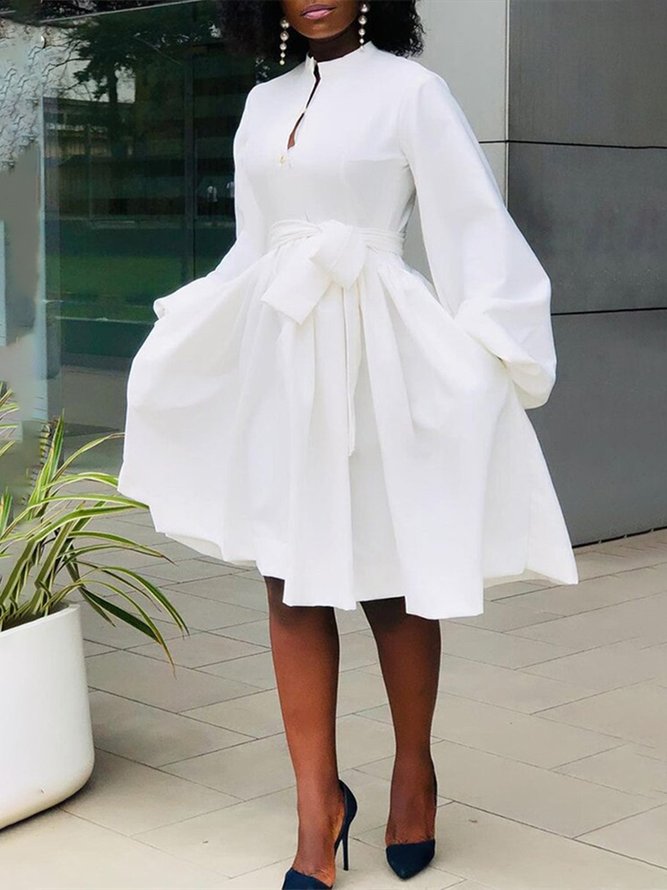 Robes Plain Printemps Élégant Polyester Quotidien Coupe Régulière Taille Moyenne Manches Longues Régulier pour Femmes