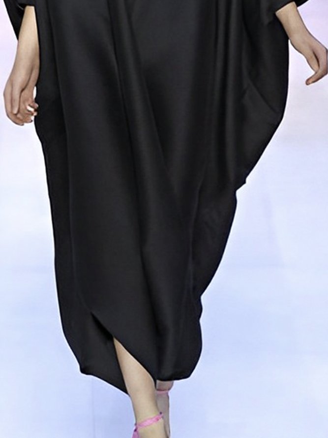 Robes Femmes Plain Printemps Élégant Naturel Aucune élasticité Ample Long Entaillé O-Ligne