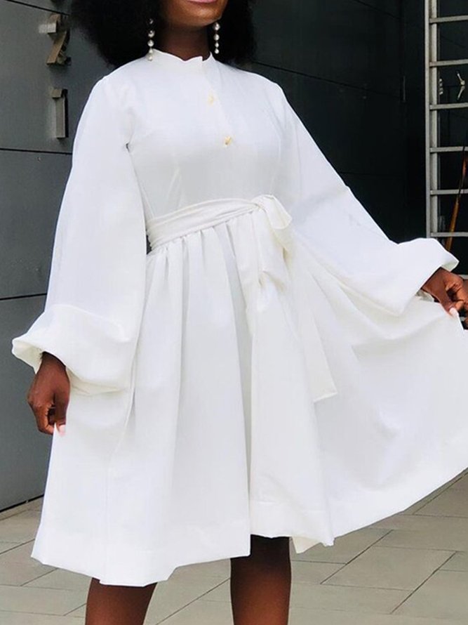 Robes Plain Printemps Élégant Polyester Quotidien Coupe Régulière Taille Moyenne Manches Longues Régulier pour Femmes