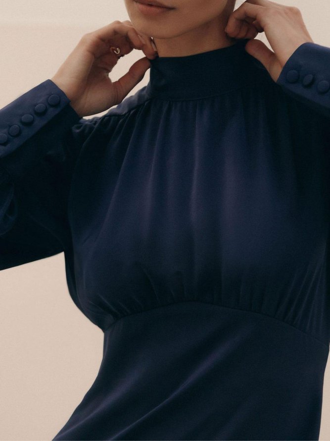 Robes Femmes Plain Printemps Élégant Naturel Coupe Régulière S-La ligne Régulier Robe Chemise Demi col roulé