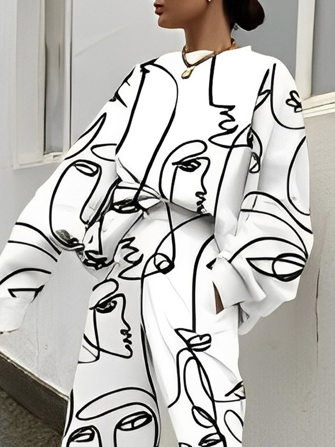 Sweat-shirts Femmes Abstrait Printemps Urbain Polyester Quotidien Ample Col Rond Régulier Régulier