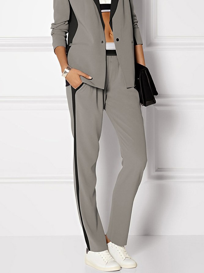 Mode Pantalons Femmes Bloc de Couleur Simple Printemps Polyester Coupe Régulière Taille Moyenne Long H-ligne Régulier