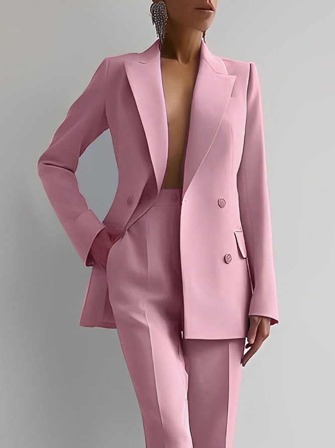 Blazer Plain Printemps Élégant Naturel Aucune élasticité Quotidien Manches Longues à Col Revers Régulier pour Femmes