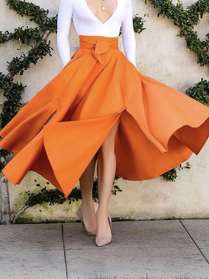 Jupe Femmes Plain Printemps Élégant Naturel Aucune élasticité Quotidien Coupe Régulière Mi-longue Régulier