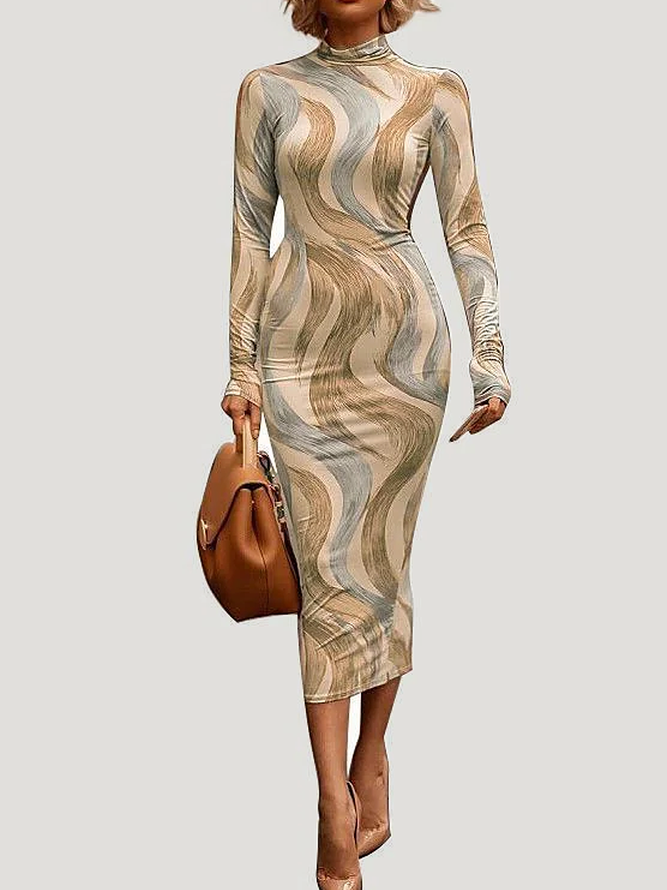 Robes Géométrique Printemps Élégant Naturel Quotidien Serré Long Manches Longues Régulier pour Femmes