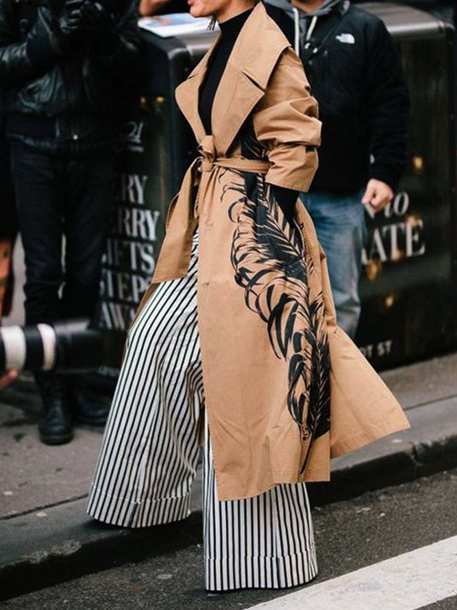 Manteau de Tranchée Femmes Abstrait Printemps Urbain Naturel Micro-élasticité Ample Manches Longues à Col Revers Ligne X