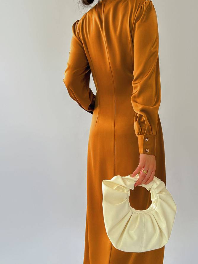 Robes Femmes Plain Printemps Élégant Col V Naturel Micro-élasticité Coupe Régulière Ligne X Régulier