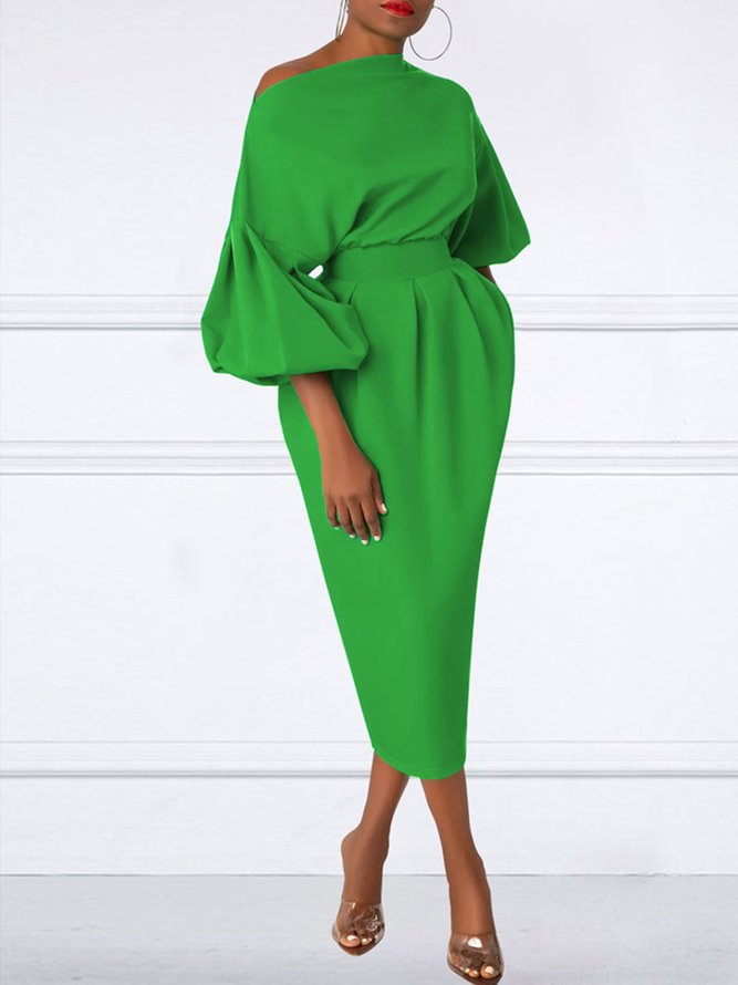 Mariage Robe & Fête Robe Femmes Plain Printemps Élégant Polyester Micro-Élasticité Coupe Régulière Manches 3/4 à Épaules Dénudées Régulier