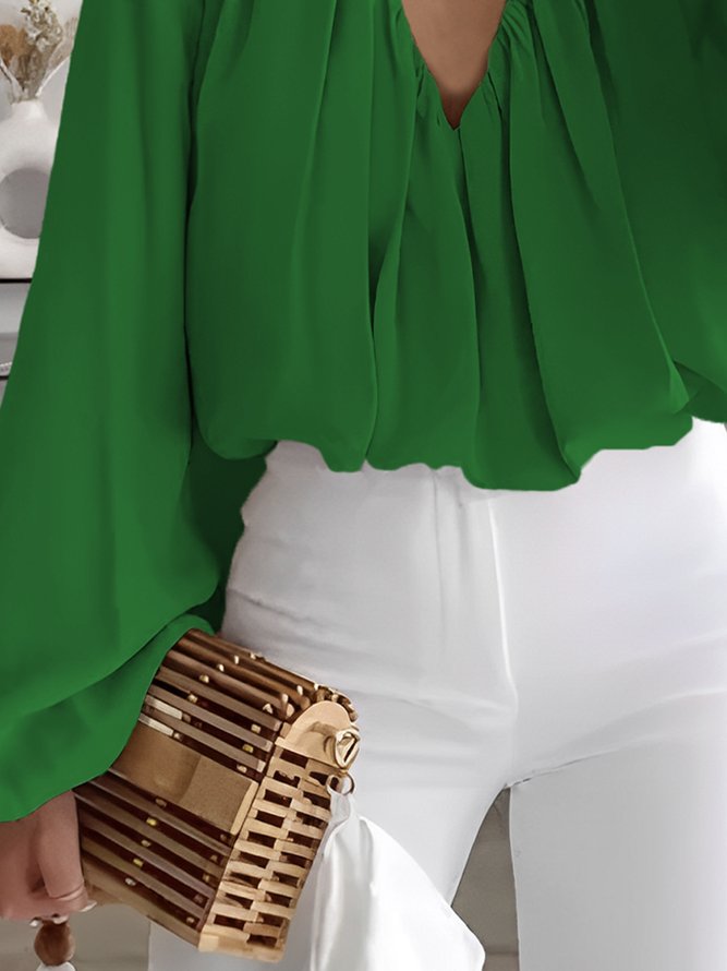 Blouses Femmes Plain Printemps / Automne Élégant Polyester Quotidien 1 * Top Manches Longues Régulier Régulier