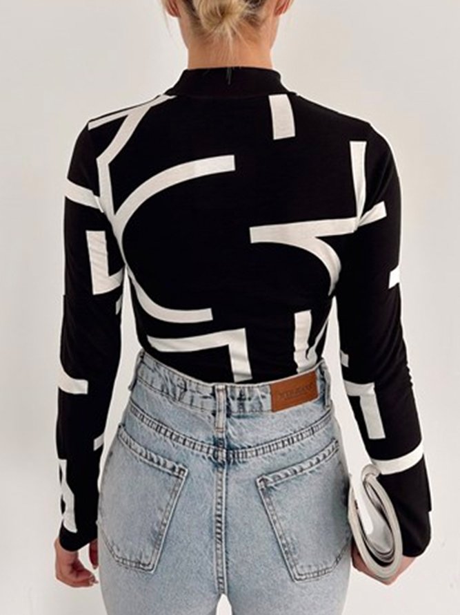 T-shirt Lettres de texte Printemps Urbain Col Montant Naturel Micro-élasticité Coupe Régulière Faire la navette Régulier pour Femmes