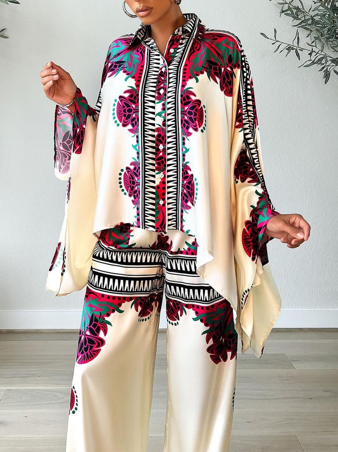 Blouse Femmes Floral Printemps Élégant Aucune élasticité Ample 1 * Top Manches Longues Régulier Col de Chemise
