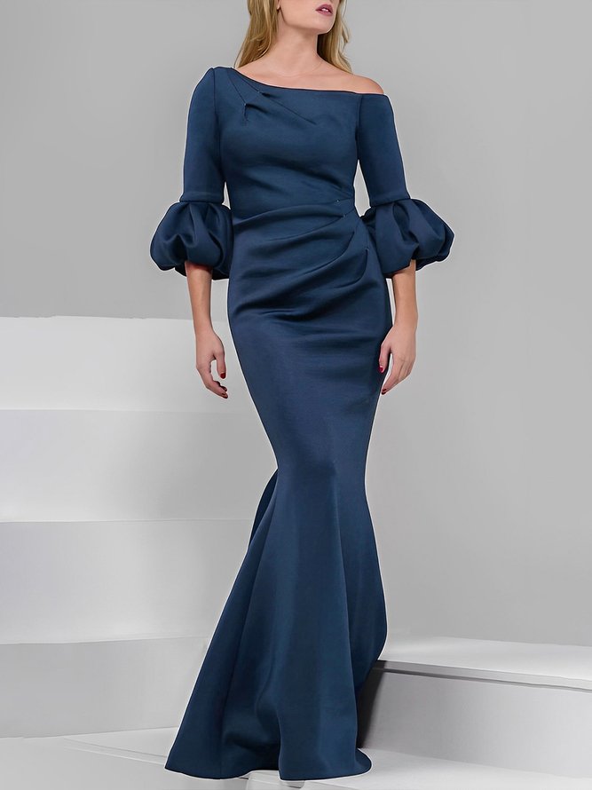 Robes Femmes Plain Printemps Élégant Polyester Une Épaule Dénudée Naturel Coupe Régulière Long S-Ligne