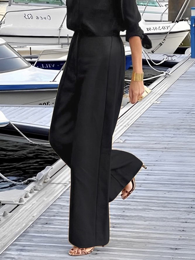 Mode Pantalons Femmes Plain Printemps Urbain Polyester Aucune élasticité Quotidien Ample Pantalon droit Long