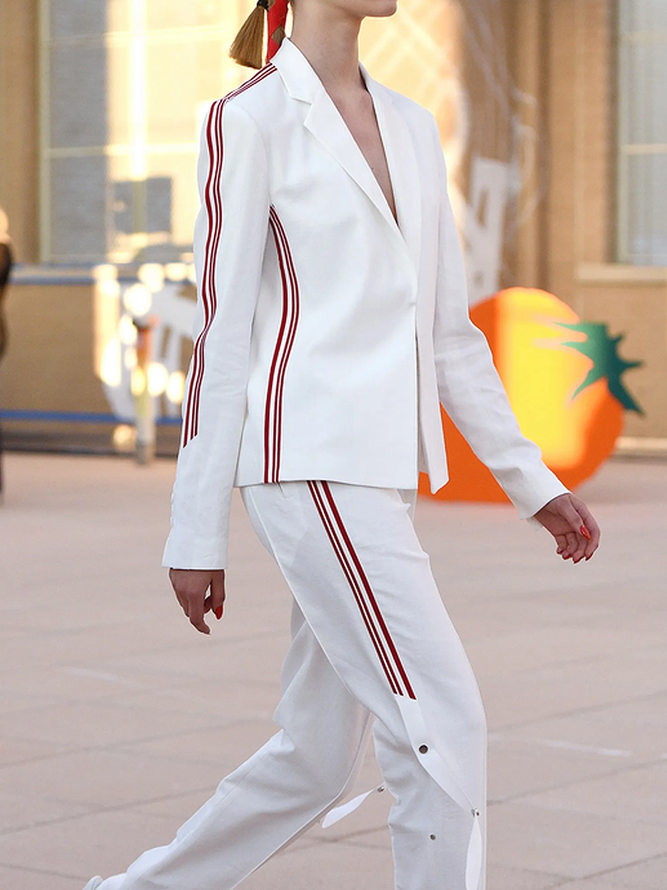 Blazer Bloc de Couleur Printemps Urbain Polyester Naturel Aucune élasticité Manches Longues à Col Revers Régulier pour Femmes