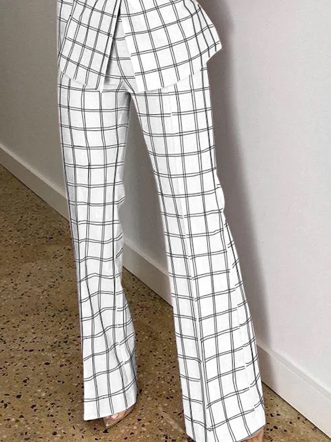 Mode Pantalons Plaid Printemps Urbain Polyester Aucune élasticité Coupe Régulière Pantalon droit Droit Régulier pour Femmes