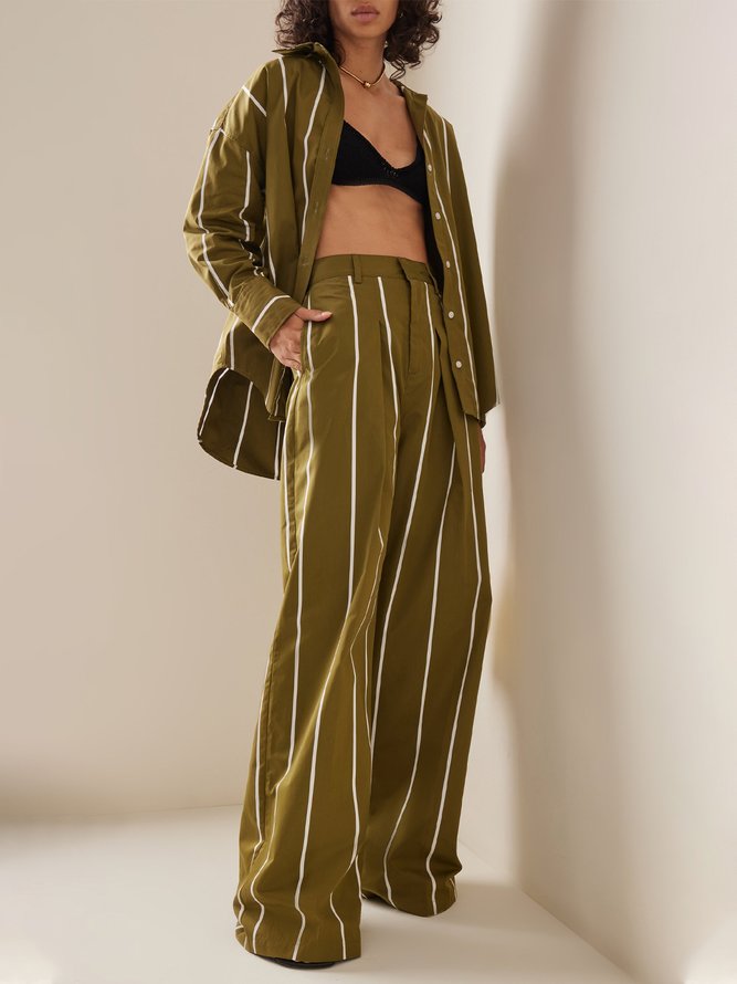 Blouses Rayé Printemps / Automne Urbain Aucune élasticité Quotidien 1 * Top Manches Longues Régulier Col de Chemise pour Femmes