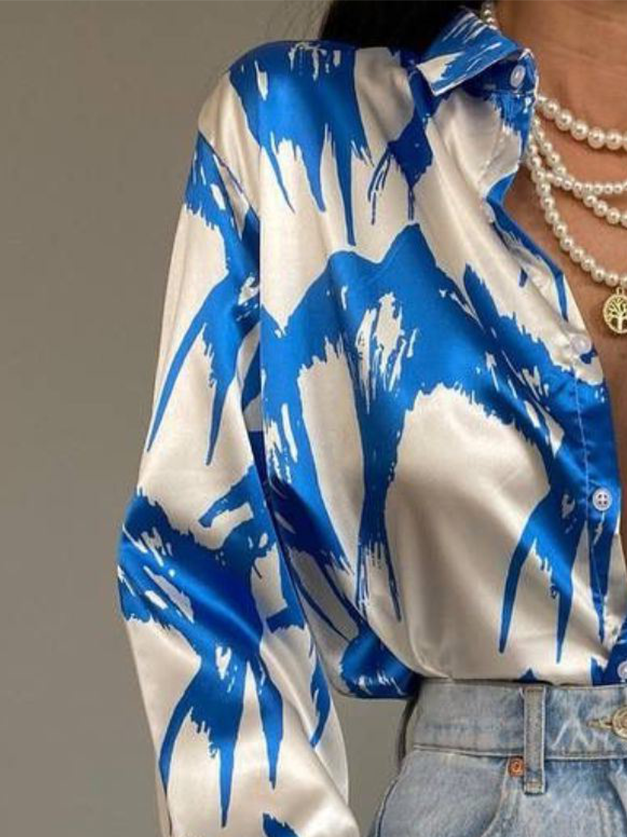 Blouse Femmes La peinture Printemps Élégant Naturel Aucune élasticité Coupe Régulière Manches Longues Régulier Droit