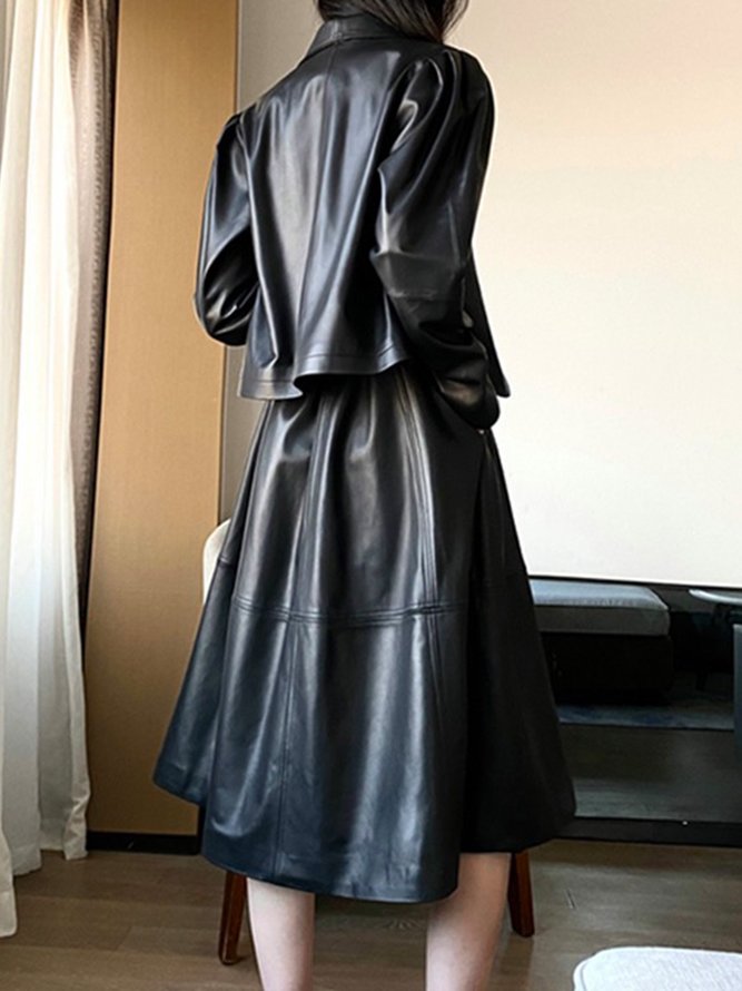 Jupe Femmes Plain Printemps Élégant PU Taille Haute Micro-élasticité Faire la navette Trapèze Régulier