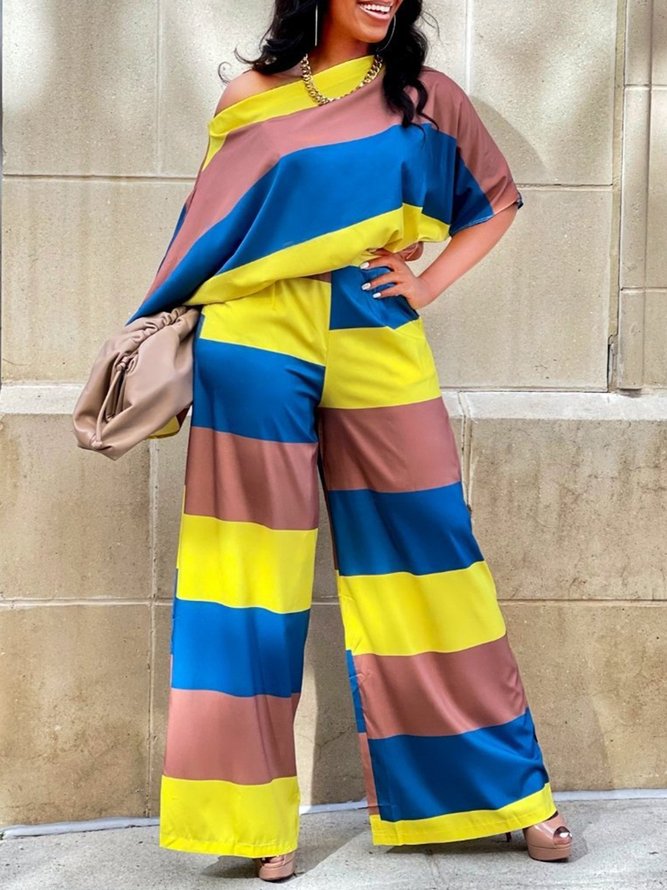 Chemises Femmes Rayé Été Urbain Polyester Micro-élasticité Faire la navette Demi Manche Régulier Régulier