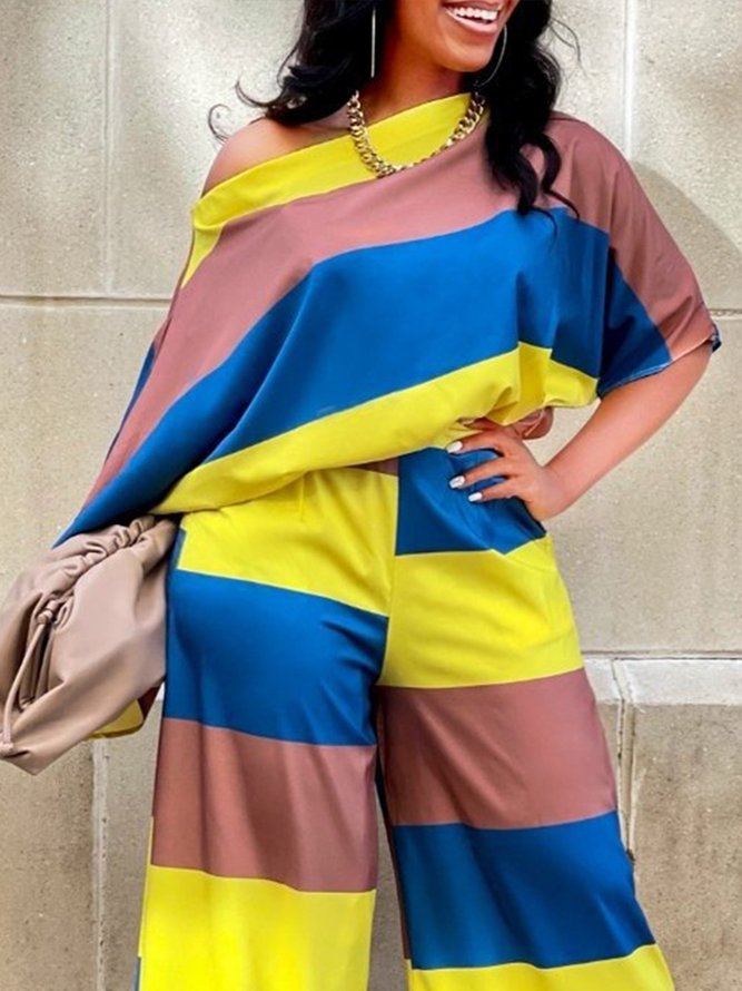 Chemises Femmes Rayé Été Urbain Polyester Micro-élasticité Faire la navette Demi Manche Régulier Régulier