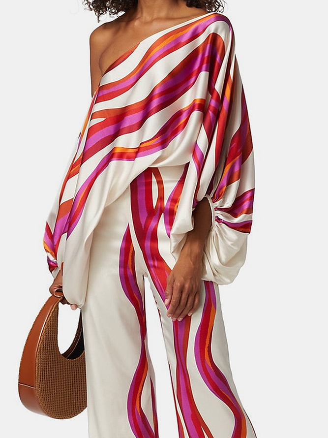 Blouses Géométrique Printemps / Automne Élégant Polyester Aucune élasticité Quotidien Asymétrique Régulier Régulier pour Femmes