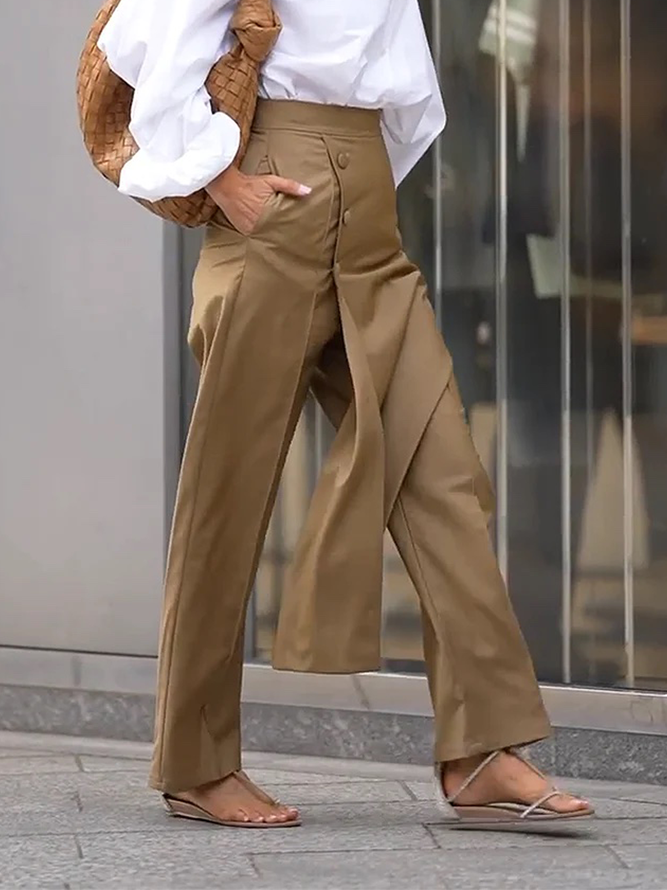 Mode Pantalons Femmes Plain Toutes Les Saisons Urbain Polyester Naturel Aucune élasticité Coupe Régulière Pantalon droit Régulier