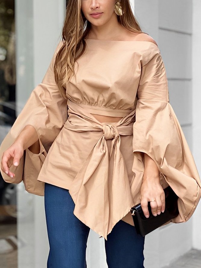 Blouses Plain Printemps / Automne Urbain Polyester Manchon de Lanterne Aucune élasticité Manches Longues Droit Régulier pour Femmes