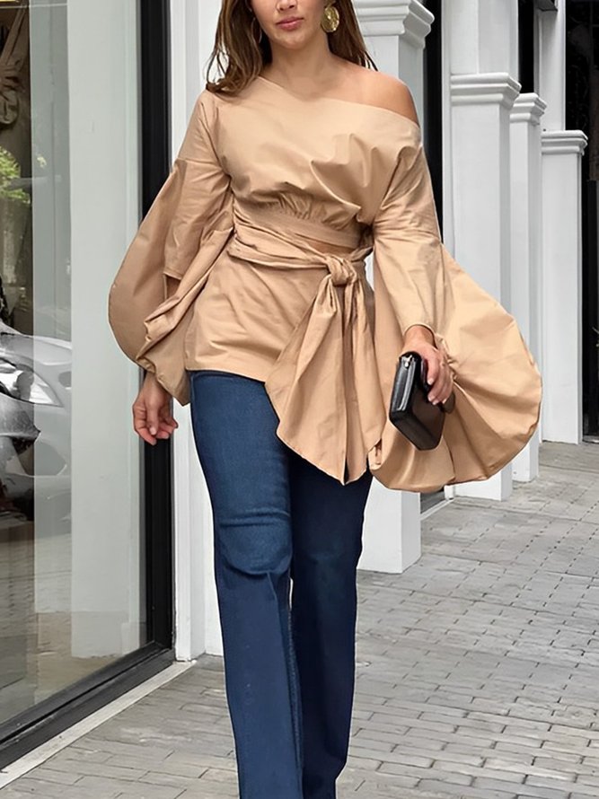 Blouses Plain Printemps / Automne Urbain Polyester Manchon de Lanterne Aucune élasticité Manches Longues Droit Régulier pour Femmes