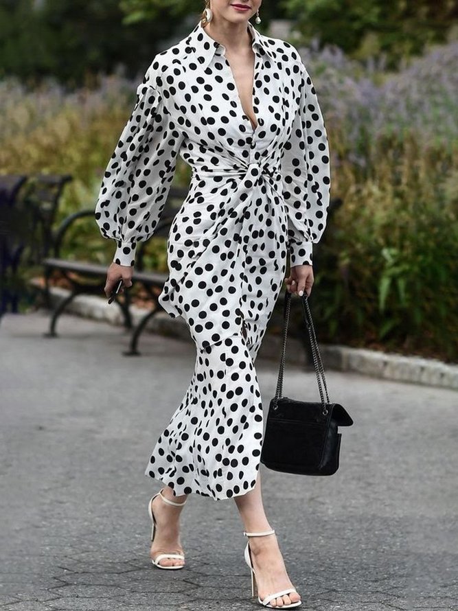 Robes Pois Polka Printemps / Automne Élégant Naturel Quotidien Coupe Régulière Long Manches Longues Ligne X pour Femmes