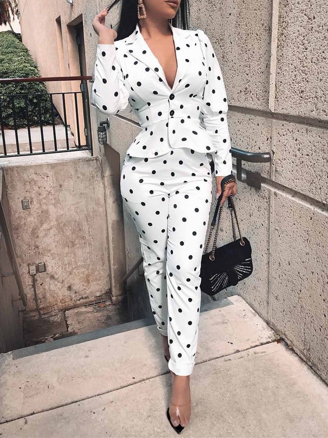 Mode Pantalons Pois Polka Toutes Les Saisons Urbain Taille Haute Micro-élasticité Faire la navette Long adapté Droit pour Femmes