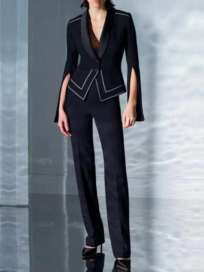 Blazers Plain Printemps / Automne Élégant Polyester Coupe Régulière Faire la navette Manches Longues Ligne X Régulier pour Femmes