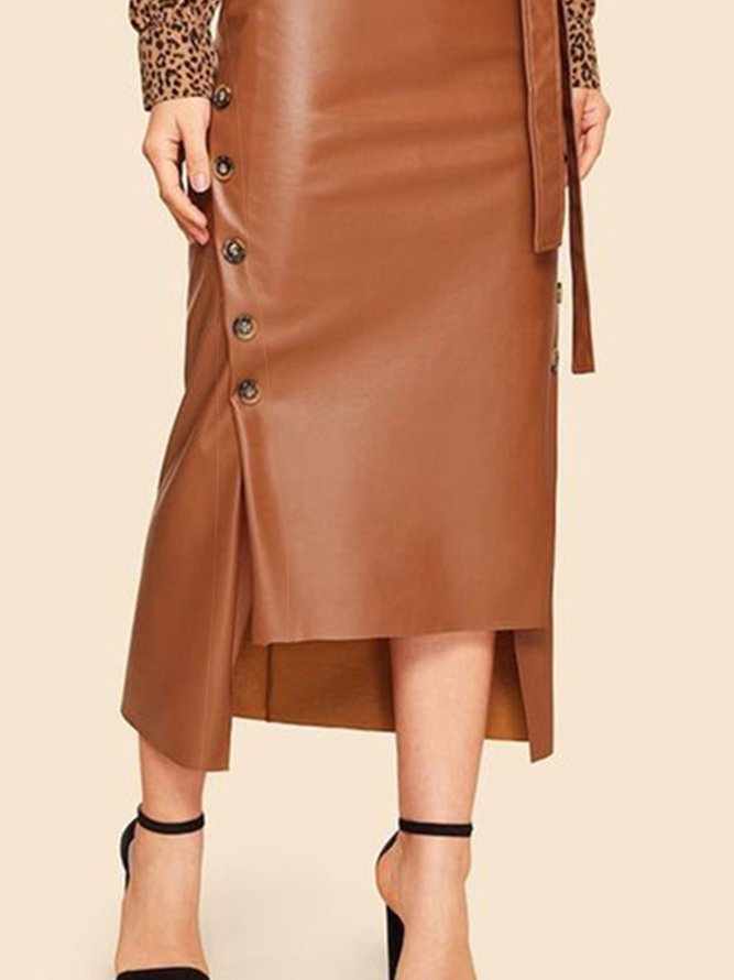 Jupe Femmes Plain Printemps Élégant PU Naturel Quotidien Mi-longue O-Ligne Régulier