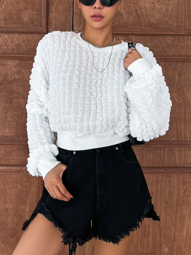 Chemises Femmes Plain Automne Élégant Polyester Micro-élasticité Manches Longues Col Rond Régulier Régulier