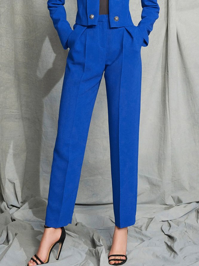 Mode Pantalons Femmes Plain Printemps Urbain Polyester Taille Haute Micro-élasticité Coupe Régulière Long adapté