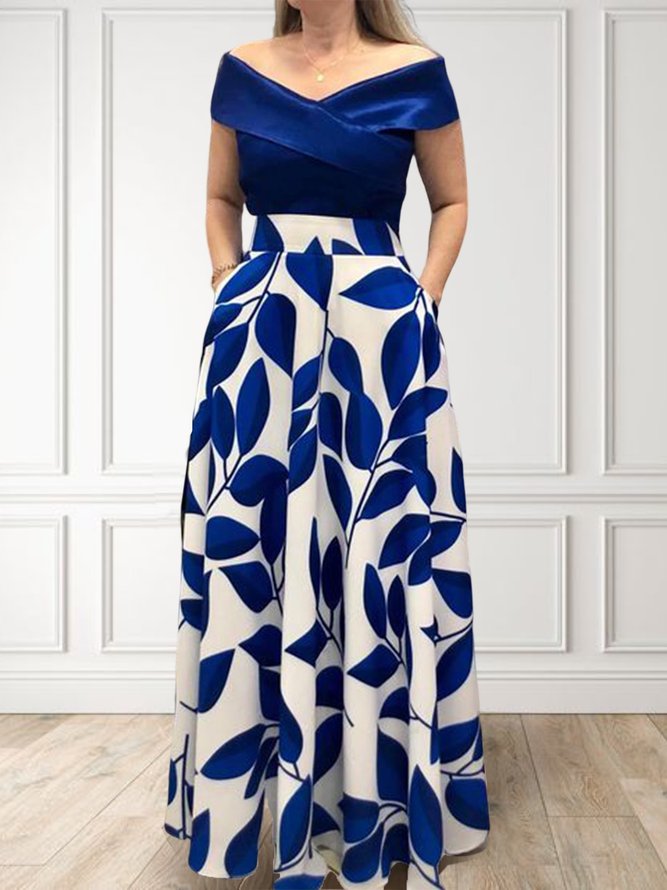 Mariage Robes Floral Été Élégant Polyester Fête Long à Épaules Dénudées Ligne X Régulier pour Femmes
