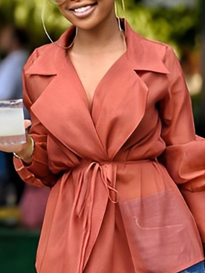 Blouses Plain Printemps / Automne Urbain Léger Aucune élasticité Quotidien Ample Manches Longues Droit pour Femmes