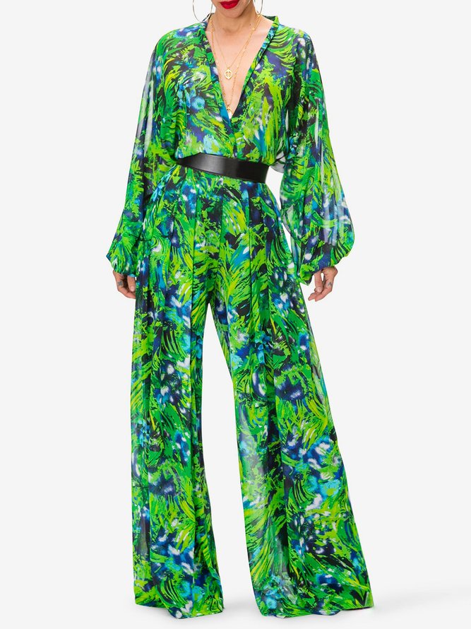 Mode Pantalons Toutes Les Saisons Urbain Aléatoire Imprimé Polyester Quotidien Ample Pantalons à Jambe Large Long Régulier pour Femmes