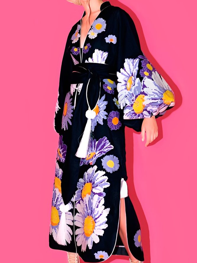 Robes Femmes Floral Printemps / Automne Élégant Polyester Aucune élasticité Quotidien Coupe Régulière Ligne X Régulier