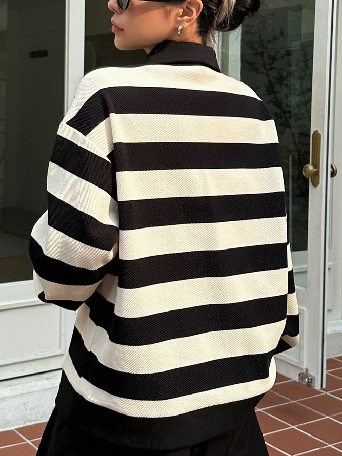 Sweat-shirts Rayé Printemps / Automne Simple Polyester Naturel Quotidien Manches Longues Col Châle Droit pour Femmes