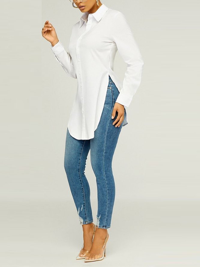 Blouses Plain Printemps / Automne Urbain Aucune élasticité Coupe Régulière Manches Longues Régulier Ligne X Régulier pour Femmes