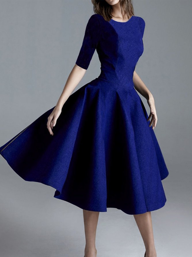 Robes Plain Printemps Élégant Taille Haute Quotidien Jersey Ligne X Régulier Élasticité moyenne pour Femmes