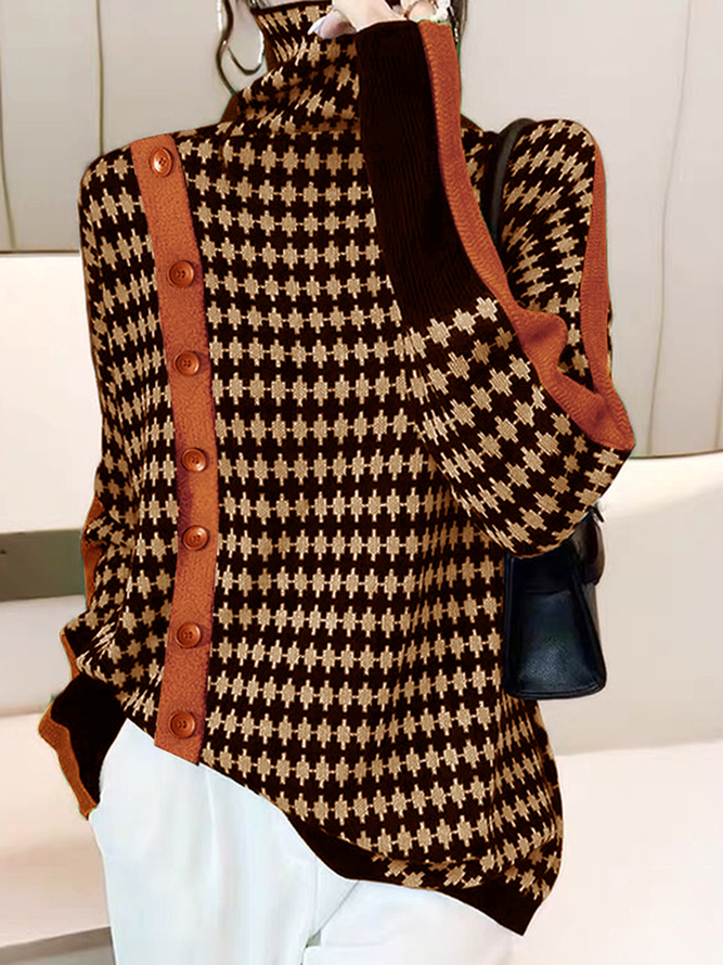 Pull Femmes Bloc de Couleur Hiver Urbain à Haute Élasticité Quotidien Ample Manches Longues Régulier Régulier