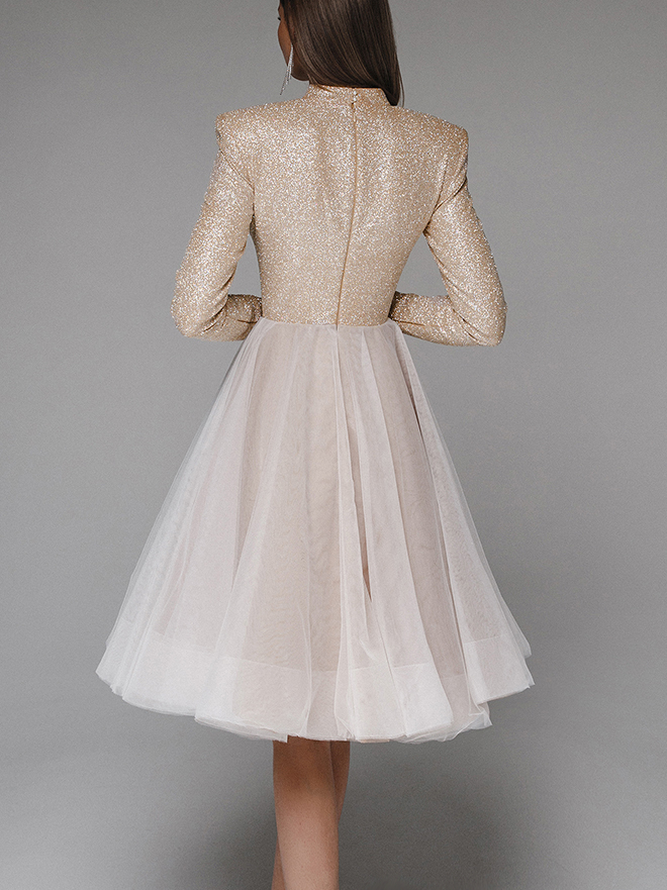 Mariage Robe & Fête Robe Plain Printemps Élégant Polyester Aucune élasticité Mariage Col Rond Ligne X Adapté & Éclater Robe pour Femmes