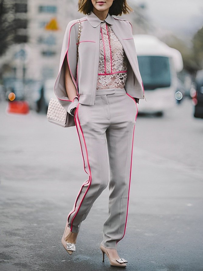 Blouson Femmes Bloc de Couleur Printemps Urbain Micro-Élasticité Ample Faire la navette Manches Longues Régulier Col de Chemise