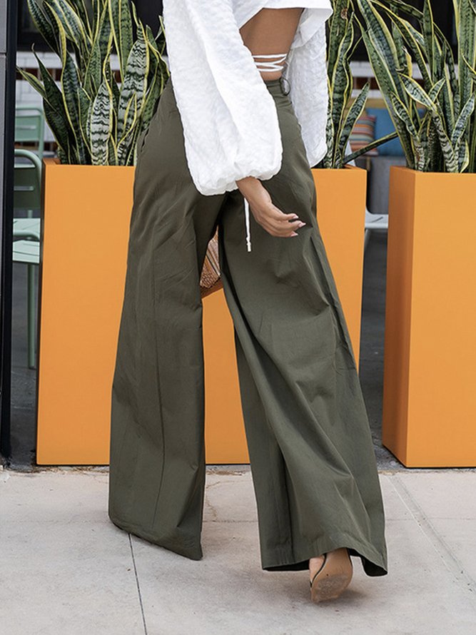 Mode Pantalons Plain Toutes Les Saisons Élégant Polyester Taille Haute Aucune élasticité Quotidien Pantalons à Jambe Large Long pour Femmes
