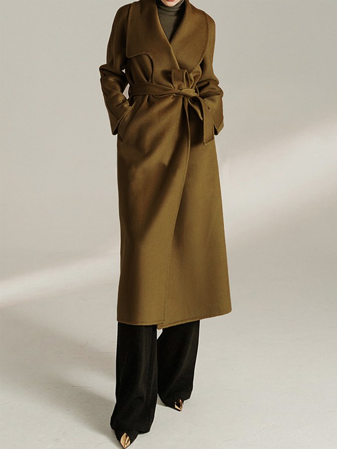 Pardessus Plain Hiver Urbain Polyester Aucune élasticité Quotidien Manches Longues Col Châle H-ligne pour Femmes