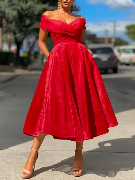Mariage Robes Femmes Plain Été Élégant Aucune élasticité Quotidien Coupe Régulière Mi-longue à Épaules Dénudées Ligne X