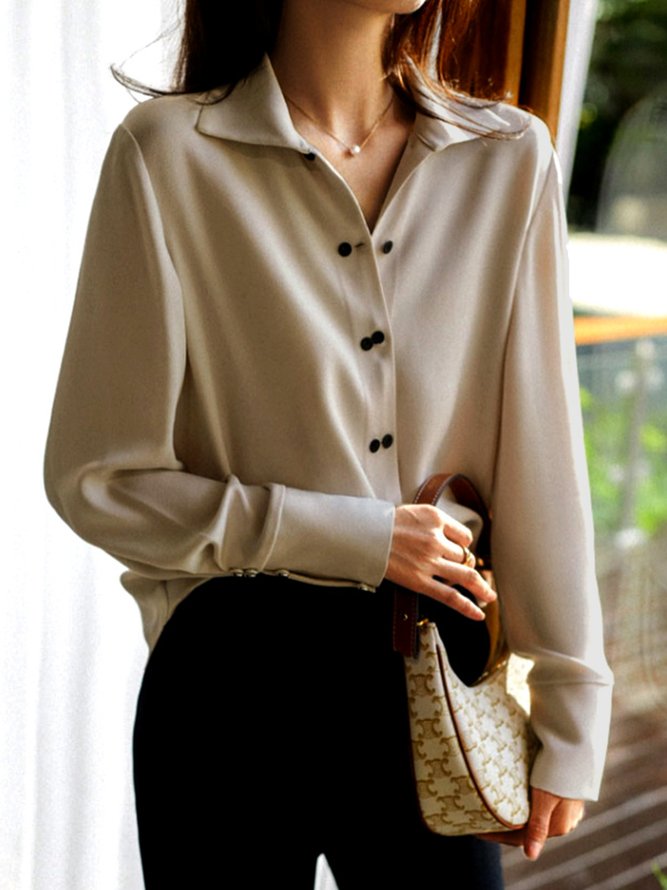 Blouse Plain Hiver Urbain Polyester Quotidien Ample Manches Longues Régulier H-ligne pour Femmes